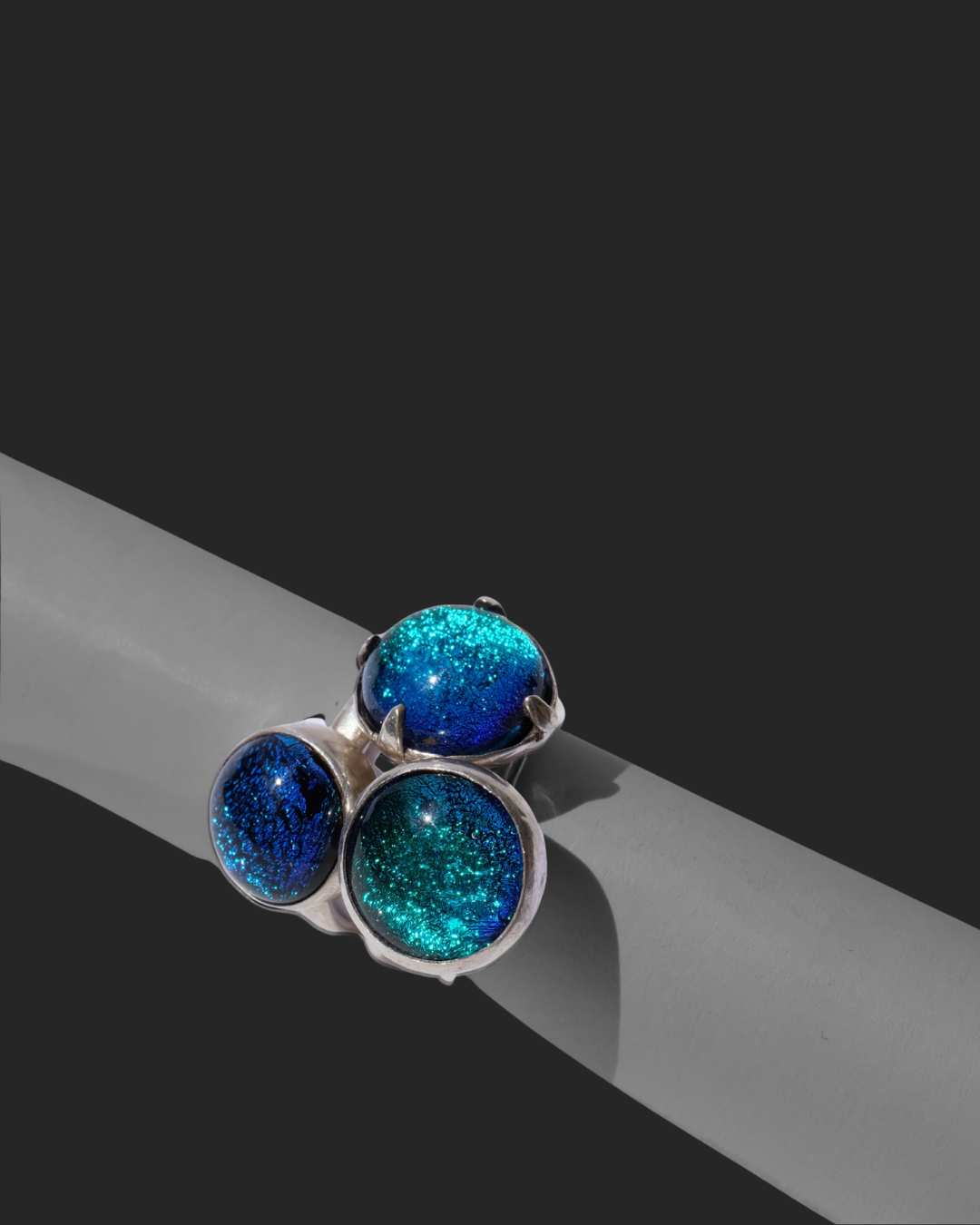 Turquoise and Blue Kilnformed Glass Rings