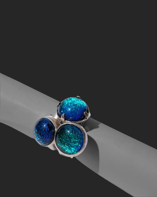 Turquoise and Blue Kilnformed Glass Rings